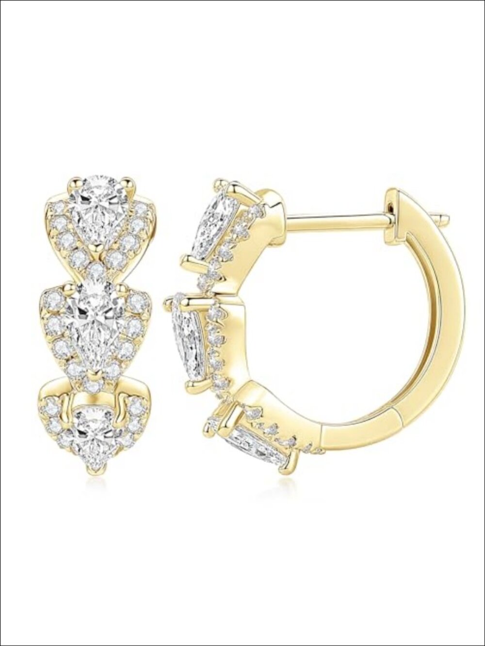 Moissanite Hoop Earrings 3-Stone 14K Gold Plated